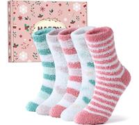 QonLou Fluffy Socks for Women 5 Pairs - Bed Socks Size 4-7, Warm Soft & Cosy Winter Fuzzy Gift with Box for Women and Girls
