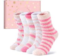 QonLou Fluffy Socks for Women 5 Pairs - Bed Socks Size 4-7 with Box, Warm Soft & Cosy Winter Fuzzy Gift for Women