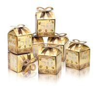 Qonmpcvu Square Boxes for Gifts, Black and Gold Decorations Box, 50th Birthday Party Favors, Gift Box for Party, Happy Birthday Bags With Candy (Golden, M)