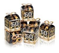 Qonmpcvu Square Boxes For Gifts, Black And Gold Decorations Box,60th Birthday Favor Bags, 60th Party Favors Gifts Box, Favor Boxes For Party, Black And Gold Happy Birthday Bags With Candy (BLACK Gold