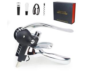 QONYFONE Wine Opener, Rabbit Corkscrew with Luxury Gift Box, Premium 5-Piece Set, Includes Wine Stopper, Foil Cutter, Aerator, Quick and Easy Cork Extraction for Wine Lovers (Futura Silver)