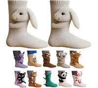 Qoobom 3D Knit Animal Socks, 2026 New Novelty Floor Sock for Christmas, Cute Novelty Animal Hand Crochet Knit Sock, Winter Warm Winter Breathable Anti-Sweat Socks for Adults (Bunny)