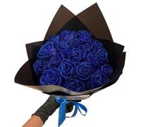 Qoobom Glitter Rose Bouquet - Artificial Rose Flowers, Fake Roses, Love Gifts for Valentine's Day, Anniversary, Engagement (Blue, 24)