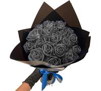 Qoobom (Self-Assembly) Glitter Rose Bouquet Red Artificial Rose Flowers Bouquet Shiny Fake Roses Bouquet,Love Gifts for Valentine's Day Gift, Anniversary, Engagement (Silver, 24 Roses)