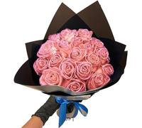 Qoobom (Self-Assembly) Glitter Rose Bouquet Red Artificial Rose Flowers Bouquet Shiny Fake Roses Bouquet,Love Gifts for Valentine's Day Gift, Anniversary, Engagement (Pink, 30 Roses)