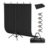 Qoolfoto Black Screen Backdrop Kit, 5×7ft Portable Black Photo Background with Adjustable T-Shaped Stand, 5 Clamps, Carrying Bag for Parties, Streaming, Photography, Zoom, Gaming, Video Studio