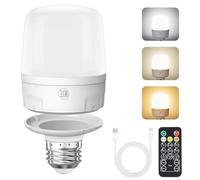 Qoolife E27 Battery Bulb with Remote Control - 9W LED Bulb with 2000mAh, 4 Timer & USB-C Charger for Camping, Cupboard & Power Outage (Pack of 1)