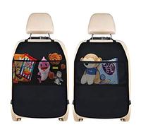 Qooloo Car Seat Protector, 2-Piece Organizer with 2 Pockets, Universal Back Protector for Dirt & Damage Prevention