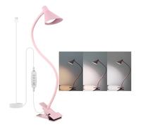 Qooltek LED Clip Lights, Reading Light 3 Color Modes 10 Brightness, Clamp Lamp for Desk Bedside Table, 5W USB Powered Desk Lamp with Flexible Arm, Pink