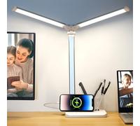 Qooltek LED Desk Lamp for Home Office, Touch Control Table Light with 5 Color Modes and Adjustable Brightness, Auto Timer, Silver White, 5W