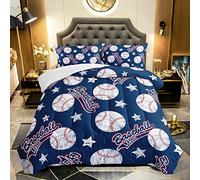 QOOMO 3D Baseballs Comforter Twin Size,Blue Baseball Kids Comforter Set,3Pcs Bedding Set Printed Comforter with 2 Pillowcases,Down Alternative,Soft and Lightweight,for All Seasons