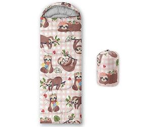 QOOMO Cute Cartoon Sloth Printed Camping Sleeping Bags,3 Season Warm & Cool Weather,Lightweight,Waterproof Sleeping Bags for Adults & Kids,Traveling,and Outdoors,Camping Gear Equipment,31x90inch