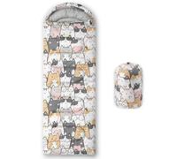 QOOMO Kawaii Cat Printed Camping Sleeping Bags,3 Season Warm & Cool Weather,Lightweight,Waterproof Sleeping Bags for Adults Kids Girls,Traveling,and Outdoors,Camping Gear Equipment,31x90inch