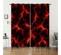 QOOMO Red Lightning Window Curtains for Kids Bedroom 52"x84",Neon Lightning Window Drapes 2 Panels,Thunder Decorative Printed Curtains for Living Room Wall Decor Kids Room Decor