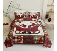 QOOMO Santa Claus Kids Quilt Set,Cute Stockings Print Bedding Set for Boys Girls Room Decoration,Red Bed Set Microfiber Lightweight All Season King Size,1 Quilt Set 2 Pillowcases