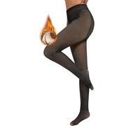 QooNoo Thermal Tights Women's Lined Tights Pantyhose Fleece Thermal Tights Women's Winter Fake Translucent Leggings, 300 g thick fleece foot falcon transparent black, XXL