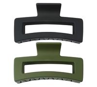 Qooocy Extra Large Claw Clips for Thick Hair and Long Hair, 2 Pack XXl Jumbo Claw clips, Oversized Matte Non-slip Rectangle Hair Clips for Women, Big Strong Hold Jaw Clip, Black & Green
