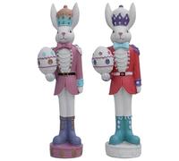 Qooplu Easter Bunny Nutcracker 8.8inch Resin Rabbit Figurine Holding The Easter Egg Hand-Painted Bunny Collectible Statue Tabletop Ornaments For Spring Holiday Party Decor