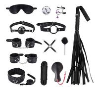 Qoosea 13PCS Bondage Kit, BDSM Restraint Set for Couples with Adjustable Handcuffs Ankle Cuffs Collar, Beginner Friendly Adult Toys for Sensual Games Includes Whip, Gag, Blindfold, Nipple Clamps