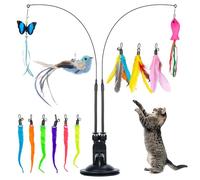Qoosea 15 Pcs Cat Feather Toys, Interactive Cat Toys with 2 Teaser Wands and 1 Strong Suction Cup, Cat Toys for Indoor Cats Kitten Interactive Training