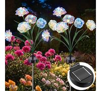 Qoosea 2 Pack Garden Solar Lights, LED Rose Solar Lights Outdoor Decoration with Solar Panel, IP65 Waterproof Solar Flower Lights Garden Yard Lawn Decorations