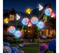 Qoosea 2 Pack Solar Lights Garden Ornaments, Dandelion with Butterfly LED Solar Lights Outdoor Decoration, IP65 Waterproof Fairy Light Garden Lamp for Yard Pathway Patio Decor Gifts