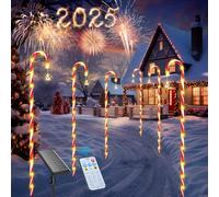 Qoosea 6 Pack Solar Christmas Candy Cane Lights, 78LEDs 1.2M Outdoor Landscape Stake Light with Remote Control and 8 Modes, 2 Charging Method IP65 Waterproof Pathway Lights Decor for Garden Yard Lawn