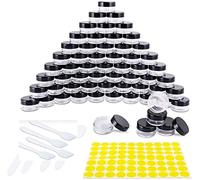 Qoosea 60pcs Empty Cosmetic Pots Plastic Travel Cosmetics Container Jars with Label Stickers and Spatulas for Sample Creams (5g / 5ml, Black)