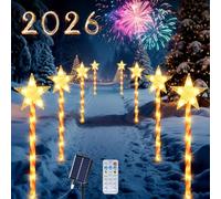 Qoosea 8 Pack Solar Christmas Star Candy Cane Lights, 80LEDs Outdoor Landscape Stake Light with Remote Control and 8 Modes, 2 Charging Method IP65 Waterproof Pathway Lights Decor for Garden Yard Lawn
