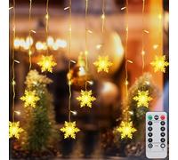 Qoosea Curtain Fairy Lights, 96 LED 4.2M Snowflake Lights, 8 Modes Remote Control Window String Lights Waterproof, for Christmas, Wedding, Garden, Party, Patio, Outdoor Indoor Decoration, Warm White