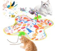 Qoosea Interactive Cat Toys Hide and Seek Cat Toy, Rechargeable Automatic Butterfly Hide and Seek Kitten Toys, Moving Concealed Wand Feather, Adjustable Chirping, Hunting Games Indoor, Graffiti Cover