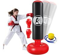 Qoosea Punch Bag for Children from 6-12 Years, 160 cm Inflatable Standing Punch Bag with Boxing Gloves, Punch Bag, Standing, Gift for Boys and Girls Practice Karate, Kickboxing, Taekwondo, MMA