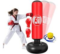 Qoosea Punch Bag for Children from 6-12 Years, 160 cm Inflatable Standing Punch Bag with Boxing Gloves, Punch Bag, Standing, Gift for Boys and Girls Practice Karate, Kickboxing, Taekwondo, MMA