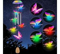 Qoosea Solar Wind Chimes for Outdoor, Color Changing Garden Butterfly Aluminum Tube Solar Light Wind Chimes, Perfect for Patio Garden Decoration, Gifts for Mother's Day, Christmas, New Year, Birthdays