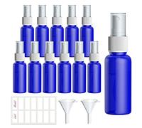 Qoosea Spray Bottles Plastic Small Mist Travel Bottles Set 12 Pcs 30ml Liquid Atomiser Refillable Containers with 2 Funnels 1 Sheet Labels (Blue)