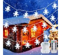 Qoosea String Lights with Snowflake 40LED Fairy Lights Battery Operated Waterproof 8 Modes Christmas Lights Indoor Outdoor Fairy String Light with Remote for Christmas Garden Patio Fence Yard Decor