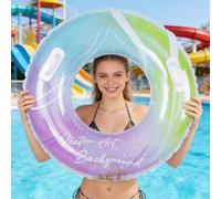 Qoosea Swimming Ring for Adults Inflatable Sequin Swimming Rings with Handles, Large Swimming Float for Pool, Rubber Ring for Summer Party Water Beach