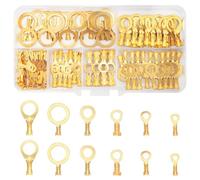 QOOSIKICC 160 Pcs Copper Ring Terminals, M3/M4/M5/M6/M8/M10 Brass Wire Connectors, Open Barrel Wire Cable Lugs Crimp Kit, Brass Copper Ring Crimp Cable Electrical Terminals Kit