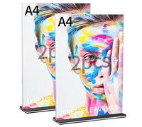QOOSIKICC 2 Pcs A4 Acrylic Sign Holders, Clear Poster Menu Holder, Vertical Version Double Sided Display Stands for Office, Restaurant, Hotel, Promotions, Photo, Documents Display Stand Holders