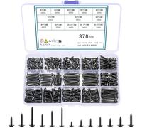 QOOSIKICC 370 Pcs Modified Truss Head Wood Screws Assortment Kit, Self Tapping Screws Kit, Carbon Steel Black Zinc Plated Sheet Metal Screws Set for Plastic, Wood, Soft Materials - M3/M3.5/M4
