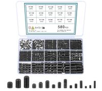 QOOSIKICC 580pcs Set Screws, M3 M4 M5 M6 M8 Set Screw Assortment Kit Internal Hex Drive Screws, Allen Head Socket Hex Grub Screw Set, Black Set Screw Set for Door Handles, Faucet, Light Fixture