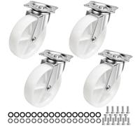 QOPAHI 100mm Castor Wheels - Small Trolley Swivel Casters with Rubber Base Ball Bearing, Single Furniture Wheels to Move Heavy Objects(Pack of 4, White)