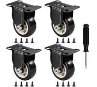 QOPAHI Castor Wheels 75mm, Fixed Caster Wheels Set of 4 Silent Rubber Heavy Duty Casters for Furniture Trolley Cabinet Moving, Load Capacity 80kg Each(Black)