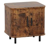QOPIGFBN Large Square End Table, Farmhouse Fluted Sofa Side Table with Sliding Tambour Door & Storage, Curved Rustic Wood Nightstand for Living Room, Bedroom