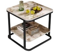 QOPIGFBN Modern Side Table for Living Room,Shape Side Table, 2-Tier Faux Marble Tables with Storage Shelf & Metal Frame,Nightstand Bedside Tables for Bedroom, Living Room (Black A)