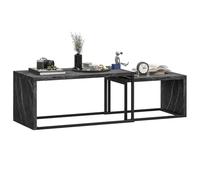 QOPIGFBN Nesting Coffee Table Set of 2, Industrial Nest of Tables with Metal Frame with Black Metal Frame,Coffee Tables Set for Living Room Bedroom, Dark Grey Marble Effect