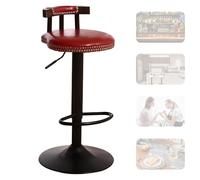 QOPIGFBN Vintage Bar Stool, Wooden Bar Stools with Backs, Adjustable Kitchen Stools with PU Leather Cushion, Sturdy Metal Base, Ergonomic Bar Chair, Breakfast Bar Stools for Kitchen Counter (Red)