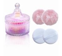 Qopoto 5 Pieces Large Body Powder Puff and Powder Container, Crystal Case for Dust Puff, Powder applicator with Box for Face and Body (Glitter, Yurt)