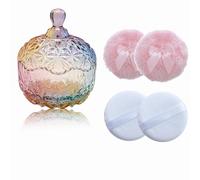 Qopoto 5 Pieces Large Body Powder Puff and Powder Container, Crystal Case for Dust Puff, Powder applicator with Box for Face and Body (Color, Crown)