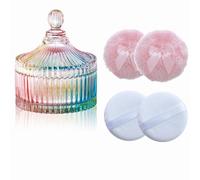 Qopoto 5 Pieces Large Body Powder Puff and Powder Container, Crystal Case for Dust Puff, Powder applicator with Box for Face and Body (Color, Yurt)